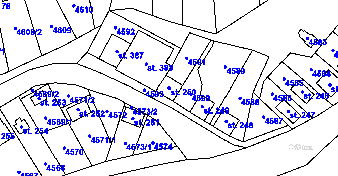 Parcela st. 250 v KÚ Brod nad Dyjí, Katastrální mapa