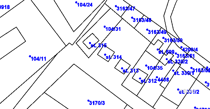 Parcela st. 314 v KÚ Brod nad Dyjí, Katastrální mapa