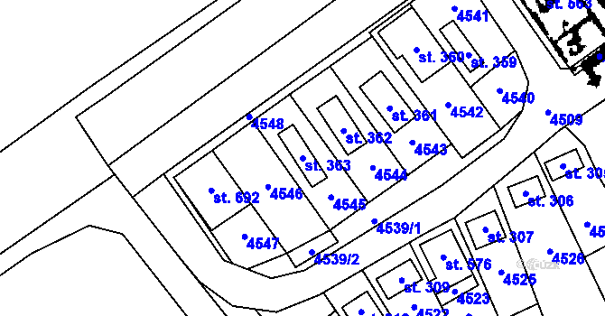 Parcela st. 363 v KÚ Brod nad Dyjí, Katastrální mapa