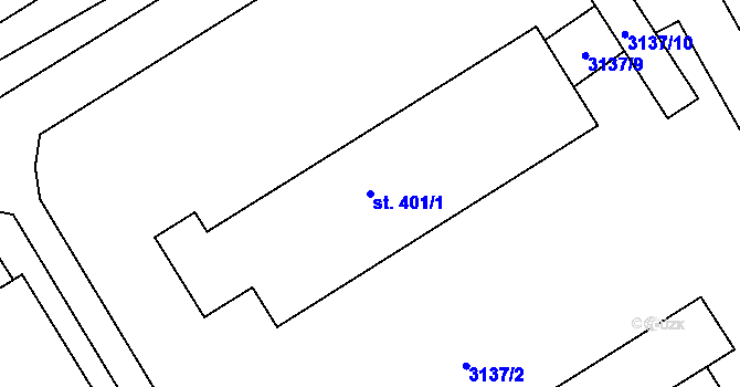 Parcela st. 401/1 v KÚ Brod nad Dyjí, Katastrální mapa