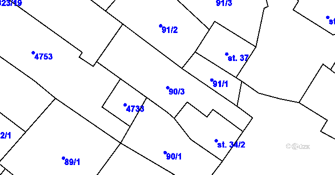 Parcela st. 90/3 v KÚ Brod nad Dyjí, Katastrální mapa