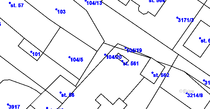 Parcela st. 104/20 v KÚ Brod nad Dyjí, Katastrální mapa