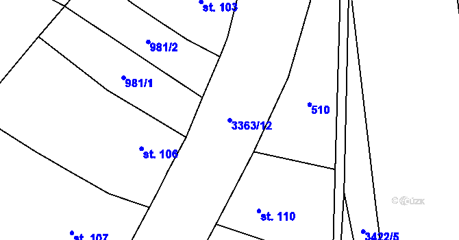 Parcela st. 3363/12 v KÚ Brod nad Tichou, Katastrální mapa