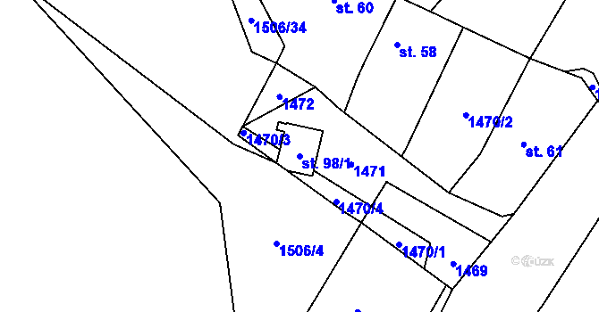 Parcela st. 98/1 v KÚ Brod u Stříbra, Katastrální mapa
