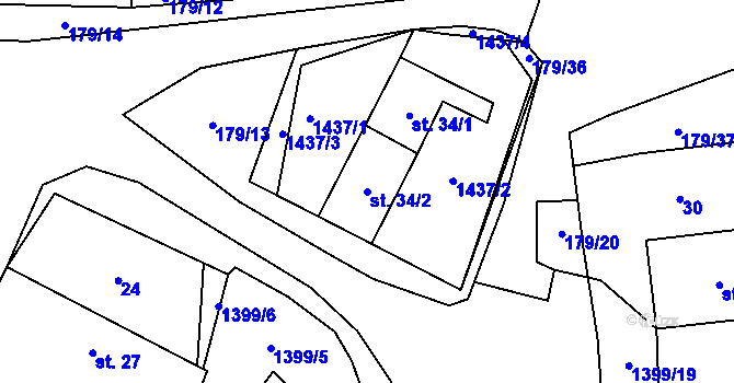 Parcela st. 34/2 v KÚ Tuněchody u Stříbra, Katastrální mapa