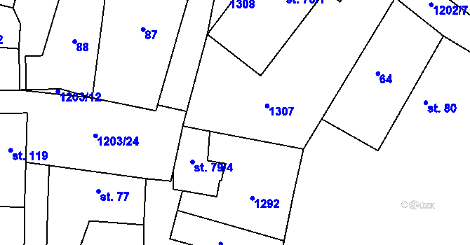 Parcela st. 79/1 v KÚ Brodce nad Jizerou, Katastrální mapa