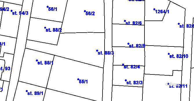 Parcela st. 88/3 v KÚ Brodce nad Jizerou, Katastrální mapa