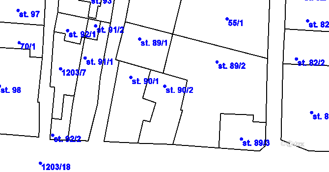 Parcela st. 90/2 v KÚ Brodce nad Jizerou, Katastrální mapa