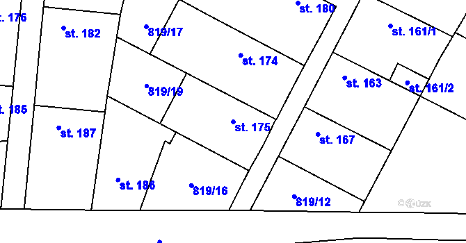 Parcela st. 175 v KÚ Brodce nad Jizerou, Katastrální mapa