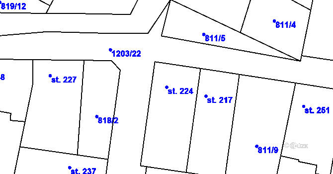 Parcela st. 224 v KÚ Brodce nad Jizerou, Katastrální mapa