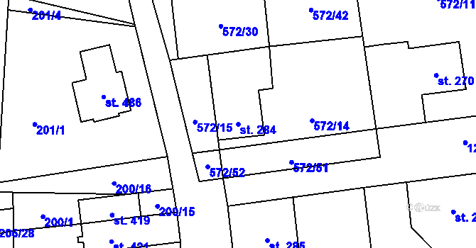 Parcela st. 284 v KÚ Brodce nad Jizerou, Katastrální mapa