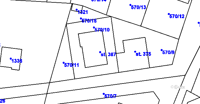 Parcela st. 387 v KÚ Brodce nad Jizerou, Katastrální mapa