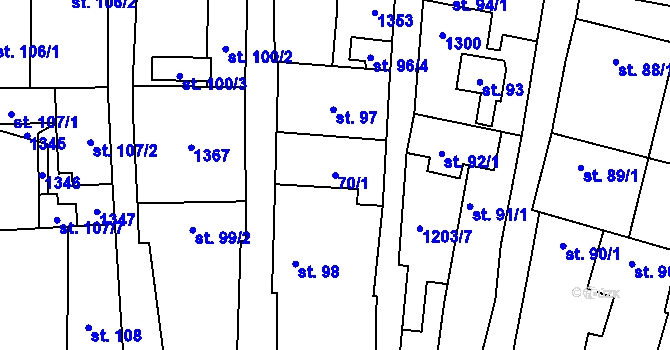 Parcela st. 70/1 v KÚ Brodce nad Jizerou, Katastrální mapa