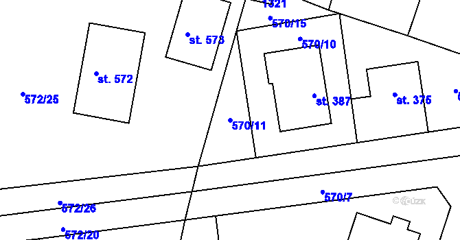 Parcela st. 570/11 v KÚ Brodce nad Jizerou, Katastrální mapa