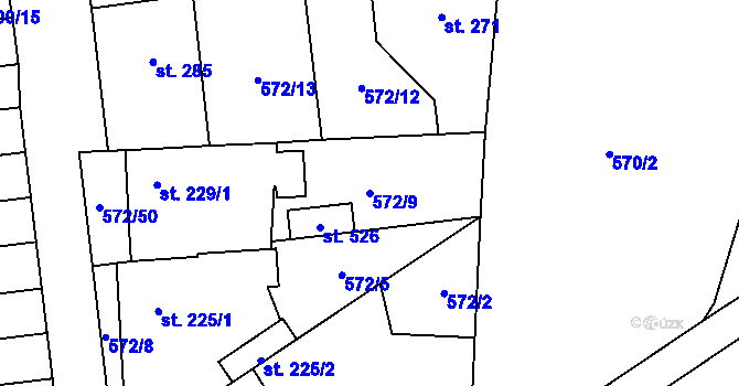 Parcela st. 572/9 v KÚ Brodce nad Jizerou, Katastrální mapa