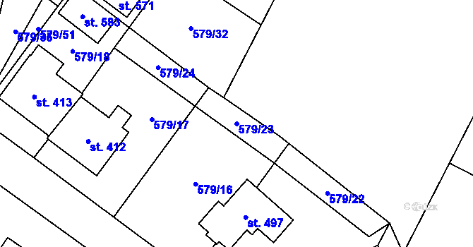 Parcela st. 579/23 v KÚ Brodce nad Jizerou, Katastrální mapa