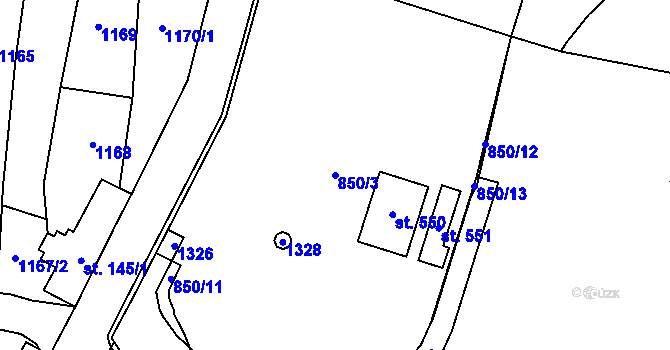 Parcela st. 850/3 v KÚ Brodce nad Jizerou, Katastrální mapa