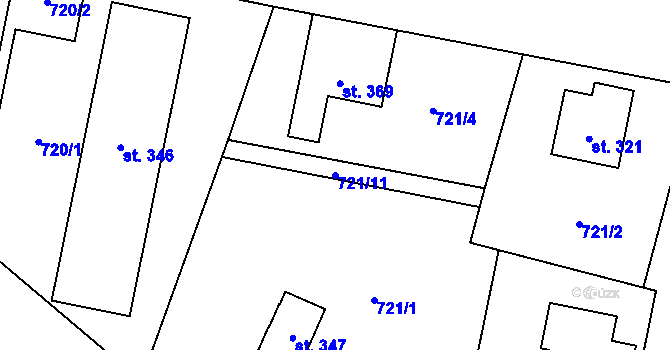 Parcela st. 721/11 v KÚ Brodce nad Jizerou, Katastrální mapa