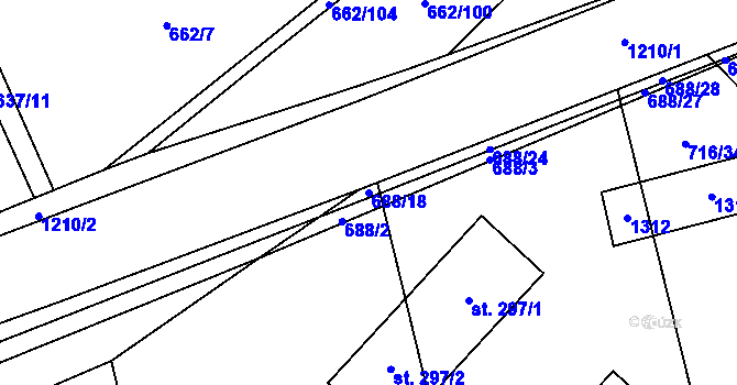Parcela st. 688/18 v KÚ Brodce nad Jizerou, Katastrální mapa