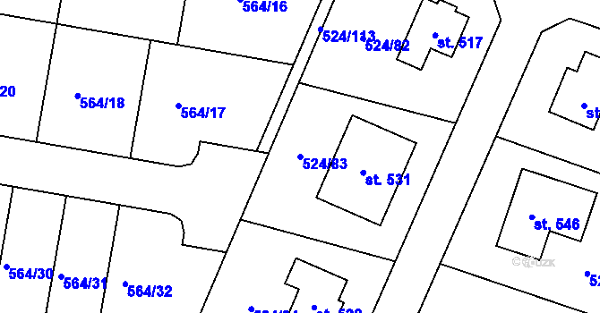 Parcela st. 524/83 v KÚ Brodce nad Jizerou, Katastrální mapa