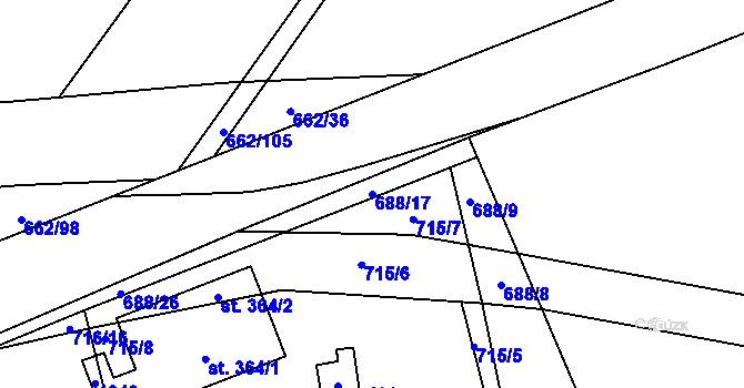 Parcela st. 688/17 v KÚ Brodce nad Jizerou, Katastrální mapa