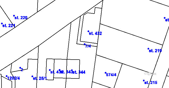 Parcela st. 7/4 v KÚ Brodce nad Jizerou, Katastrální mapa