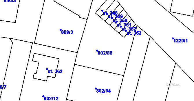Parcela st. 802/86 v KÚ Brodce nad Jizerou, Katastrální mapa