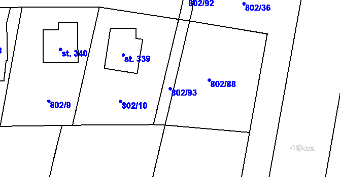 Parcela st. 802/93 v KÚ Brodce nad Jizerou, Katastrální mapa