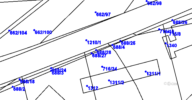 Parcela st. 688/28 v KÚ Brodce nad Jizerou, Katastrální mapa