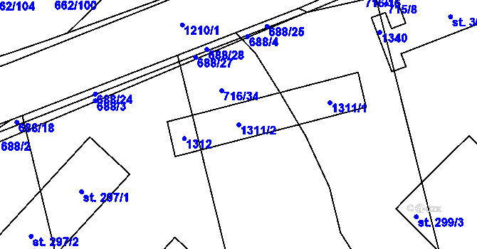 Parcela st. 1311/2 v KÚ Brodce nad Jizerou, Katastrální mapa
