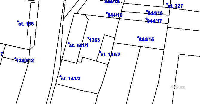 Parcela st. 141/2 v KÚ Brodce nad Jizerou, Katastrální mapa