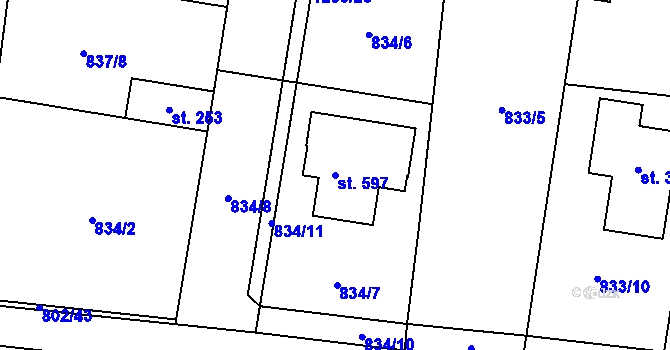 Parcela st. 597 v KÚ Brodce nad Jizerou, Katastrální mapa