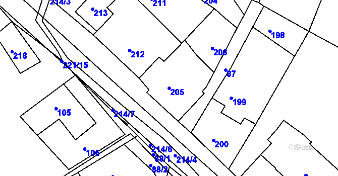 Parcela st. 205 v KÚ Brodek u Konice, Katastrální mapa