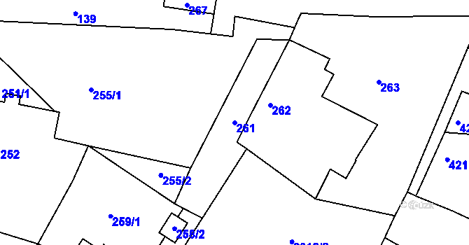 Parcela st. 261 v KÚ Brodek u Konice, Katastrální mapa