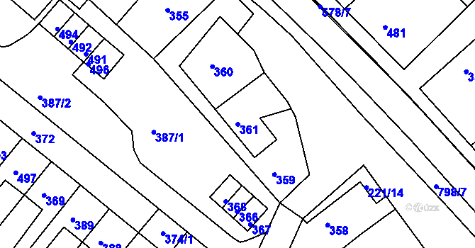 Parcela st. 361 v KÚ Brodek u Konice, Katastrální mapa