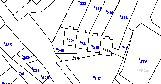 Parcela st. 74 v KÚ Dešná, Katastrální mapa