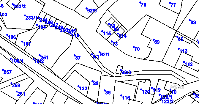 Parcela st. 92/1 v KÚ Dešná, Katastrální mapa