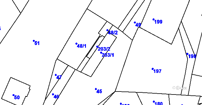 Parcela st. 203/1 v KÚ Dešná, Katastrální mapa