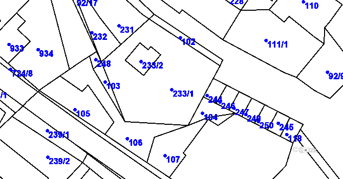 Parcela st. 233/1 v KÚ Dešná, Katastrální mapa