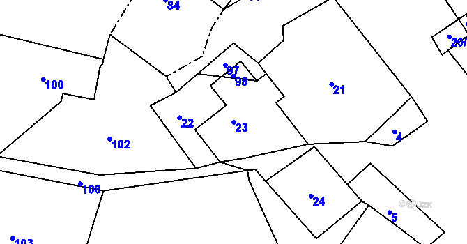 Parcela st. 23 v KÚ Lhota u Konice, Katastrální mapa