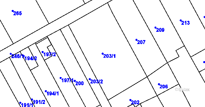 Parcela st. 203/1 v KÚ Brodek u Prostějova, Katastrální mapa