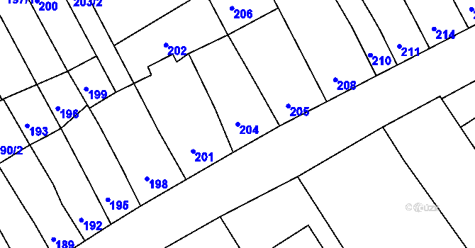 Parcela st. 204 v KÚ Brodek u Prostějova, Katastrální mapa