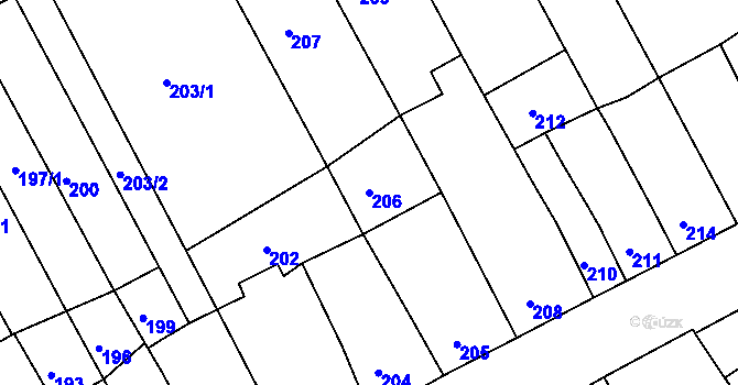 Parcela st. 206 v KÚ Brodek u Prostějova, Katastrální mapa