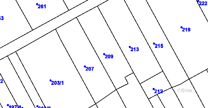Parcela st. 209 v KÚ Brodek u Prostějova, Katastrální mapa