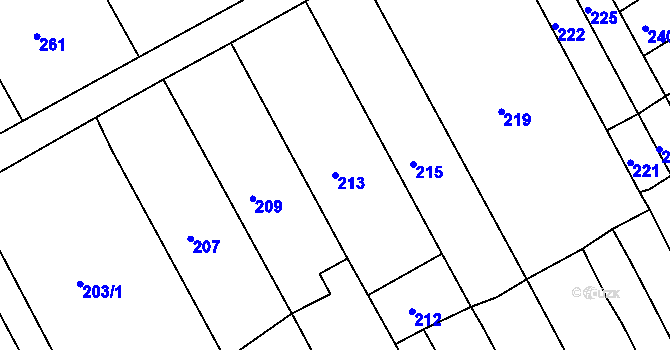 Parcela st. 213 v KÚ Brodek u Prostějova, Katastrální mapa