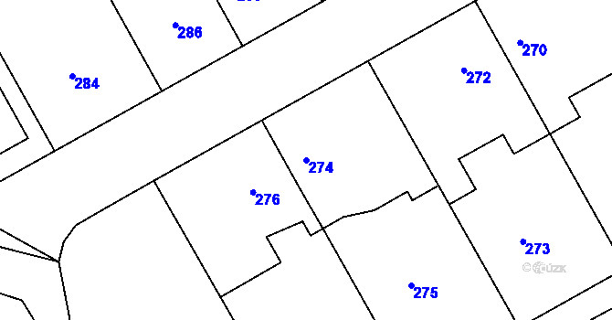 Parcela st. 274 v KÚ Brodek u Prostějova, Katastrální mapa