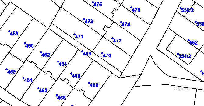 Parcela st. 470 v KÚ Brodek u Prostějova, Katastrální mapa