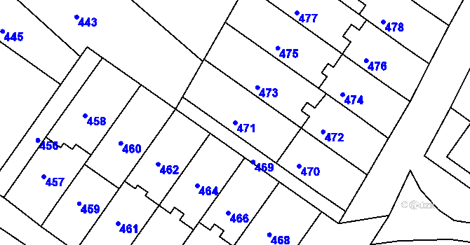 Parcela st. 471 v KÚ Brodek u Prostějova, Katastrální mapa