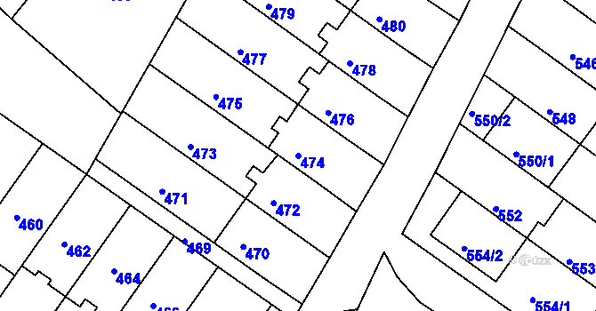 Parcela st. 474 v KÚ Brodek u Prostějova, Katastrální mapa