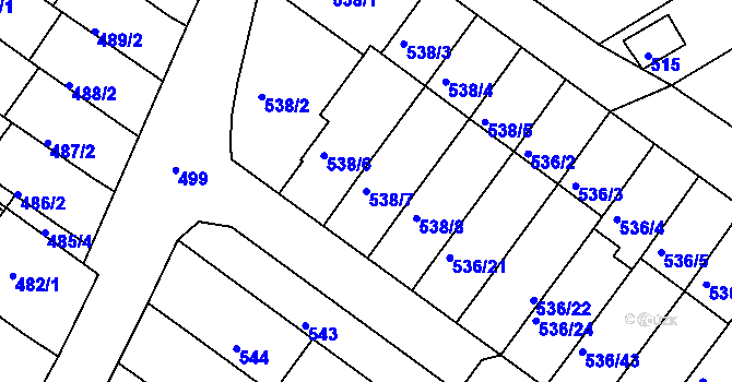 Parcela st. 538/7 v KÚ Brodek u Prostějova, Katastrální mapa